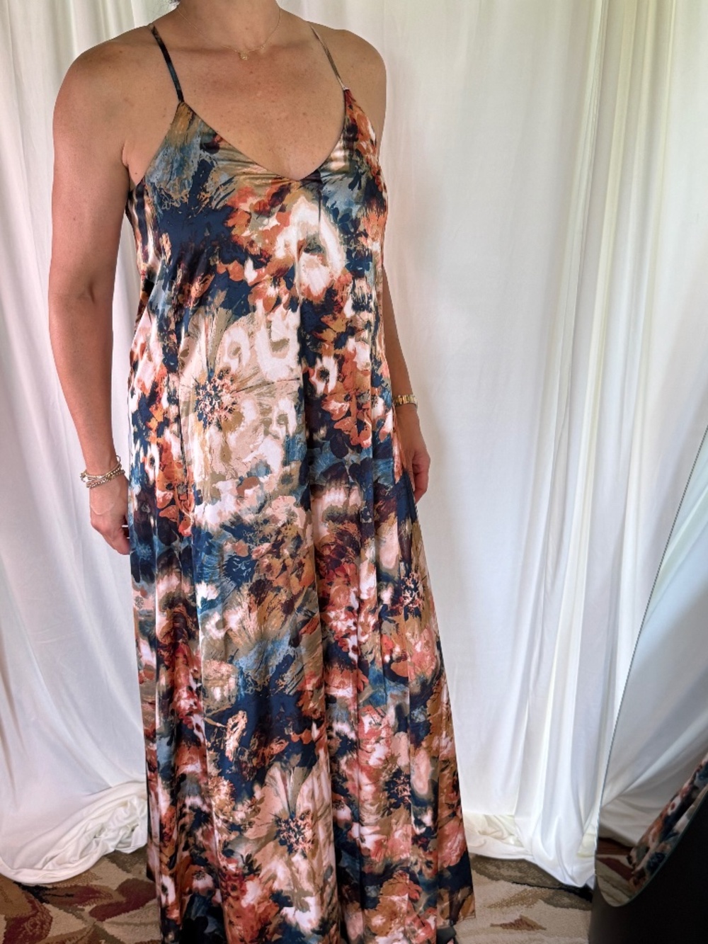 Multi colored satin maxi dress